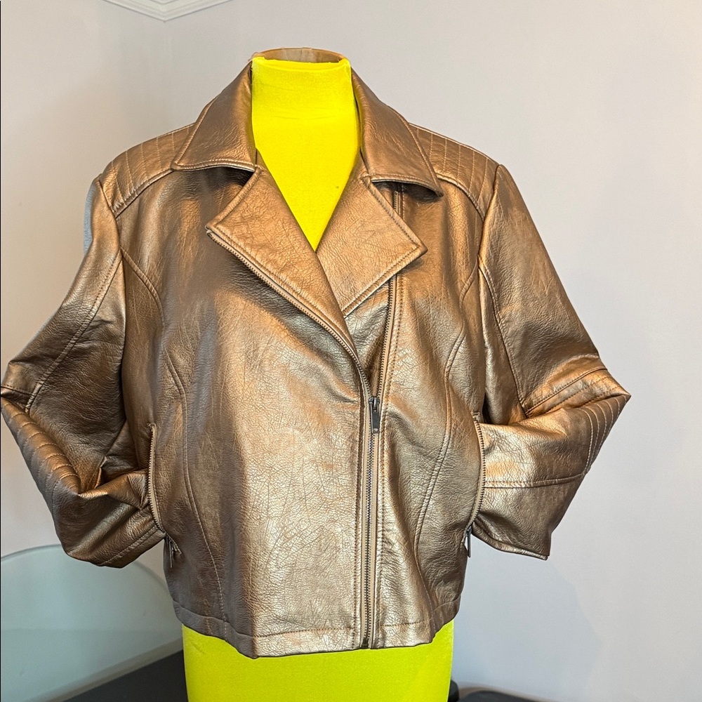 Tribal Metallic Bronze Faux Leather Jacket